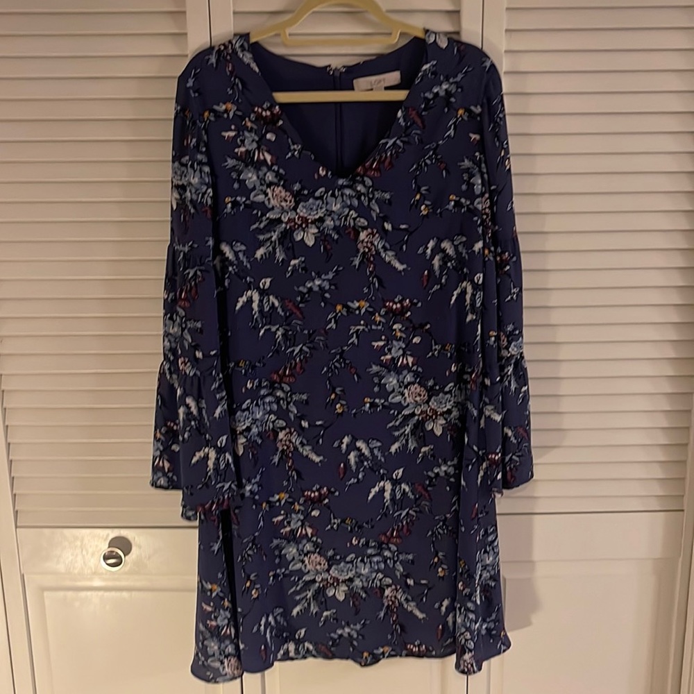 LOFT Purple Floral Flared Sleeve Dress Size 12